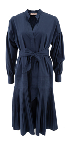Twinset Blauwe jurk met plissé en lint in taille 