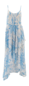 Twinset Lange blauwe jurk met toile de Jouy stof 