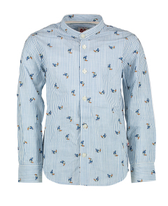 AO76 Wit-blauw gestreept hemd met papegaaien 