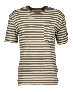 Mos Mosh Bruine T-shirt met ecru strepen en borstzak  