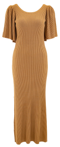 Munthe Camelkleurige lange jurk in ribstof met open rug Valen 