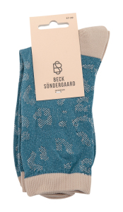 Becksöndergaard Blauwe sokken met motief in blinkende stof en beige accenten Beck Söndergaard 