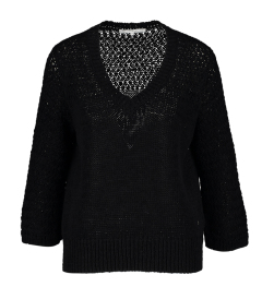 Xandres Zwart gehaakte trui met v-hals  