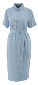 Xandres Blauwe jurk met knopen en lint in taille Karyn 