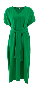 Xandres Groene lange jurk met V-hals en lint 
