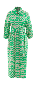 Xandres Beige jurk met groen motief Ken 