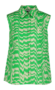 Xandres Beige blouse met groen motief Hanane 