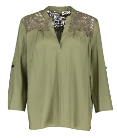 Marc Cain collections Khaki blouse met detail aan schouders Marccain