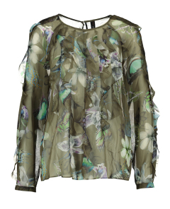 Marc Cain collections Khaki blouse met vlinderprint Marccain