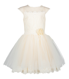 Linea Raffaelli  Lichtroze jurk met kanten bovenstuk en zwierige tule rok 