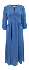 Vila Lange blauwe jurk met V-hals en kanten accenten  