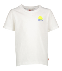 AO76 Ecru kleurige t-shirt met zomerse print op de rug 